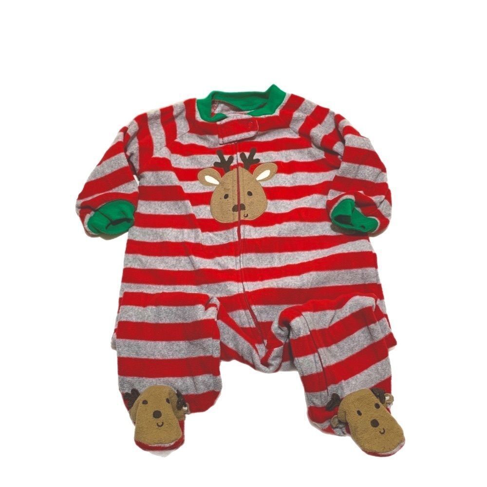 Carter’s Infant Boys Baby REINDEER Fleece Striped Pajamas Sleeper One Piece 9M